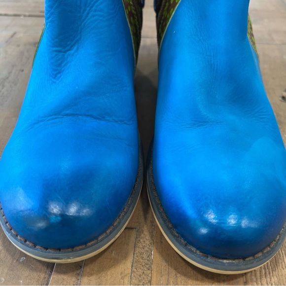 Socofy Women's Splicing Bohemia Leather Knit Block Heel Ankle Boots Blue US 6.5 - Picture 3 of 12